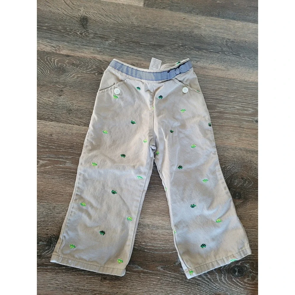 Gymboree Toddler Girls Khaki Turtle Embroidered Pants‎ 3T Tan Striped Bow #1